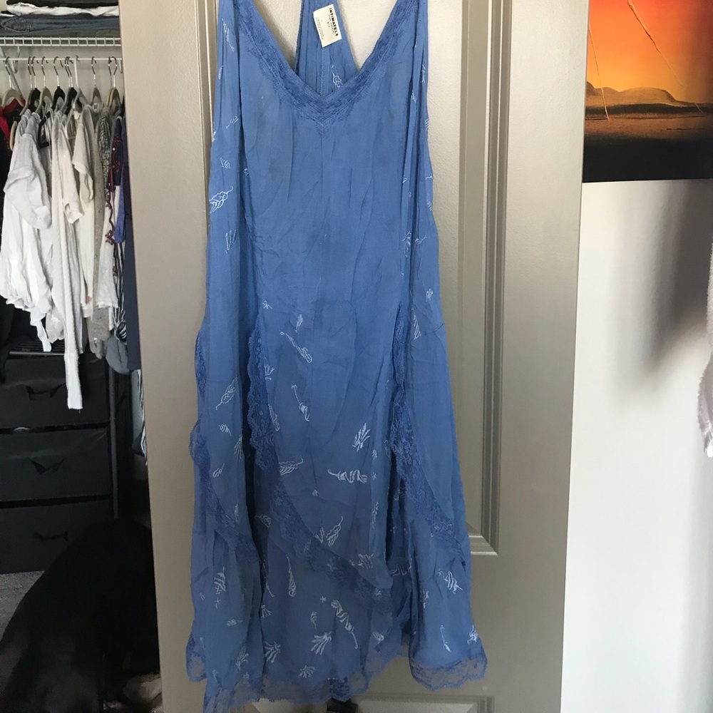 Free People Flowy Thin Blue Dress with Lace